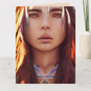 NATIVE AMERICAN VROUW GIRL ART BIRTHDAY CA KAART