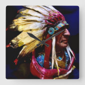 Native American Wall Clock Vierkante Klok (Voorkant)