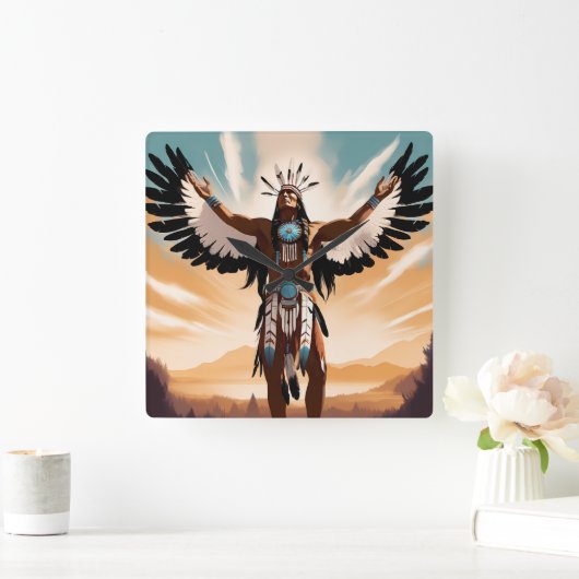 Native American Warrior Clock Vierkante Klok (Huis)
