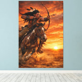 Native American Warrior Galloping Horse at Sunset Canvas Afdruk (Insitu (Houten vloer))