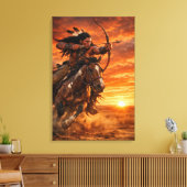 Native American Warrior on Galloping Horse Sunset Canvas Afdruk (Insitu (Woonkamer))