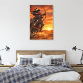 Native American Warrior on Galloping Horse Sunset Canvas Afdruk (Insitu (Slaapkamer))