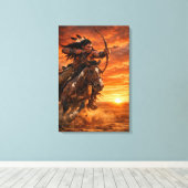 Native American Warrior on Galloping Horse Sunset Canvas Afdruk (Insitu (Houten vloer))