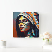 Native American Warrior Princess Vierkante Klok (Huis)