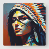 Native American Warrior Princess Vierkante Klok (Voorkant)