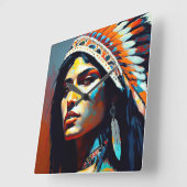 Native American Warrior Princess Vierkante Klok (Hoek)