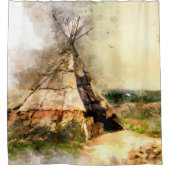 Native American Waterverf Teepee Douchegordijn (Voorkant)