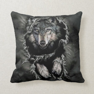 Native American Wolf Black Stone Art Kussen