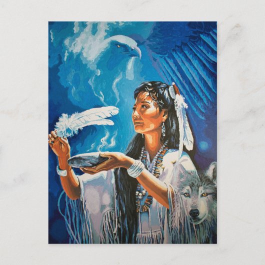 Native American Wolf Briefkaart schilderij van Fre (Voorkant)