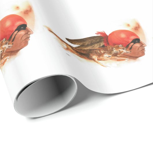 Native American Wolf Clan Cherokee Indian Warrior Cadeaupapier (Rol Hoek)