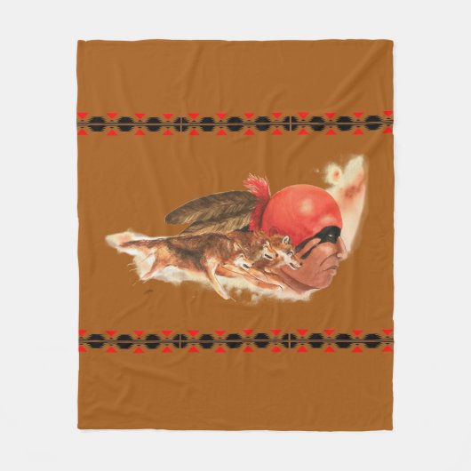Native American Wolf Clan Cherokee Indian Warrior Fleece Deken (Voorkant)