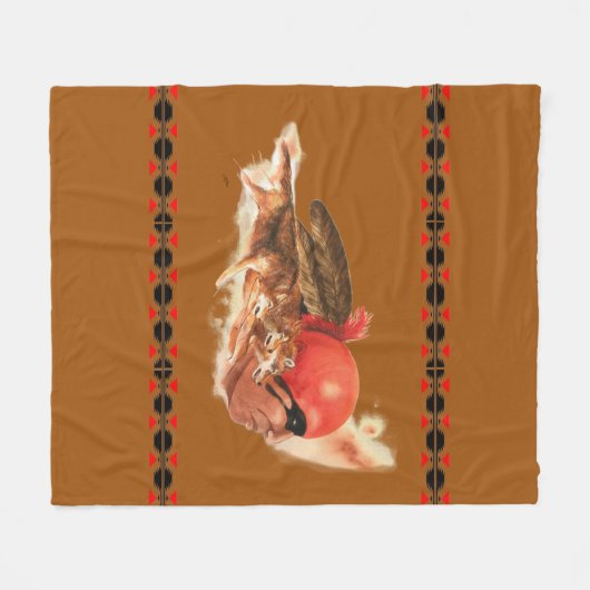 Native American Wolf Clan Cherokee Indian Warrior Fleece Deken (Voorkant (Horizontaal))