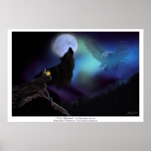 Native American, Wolf, Eagle & Moon Poster (Voorkant)