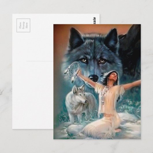 Native American, Wolf en Dreamweaver Briefkaart (Voorkant / Achterkant)