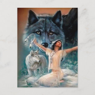Native American, Wolf en Dreamweaver Briefkaart