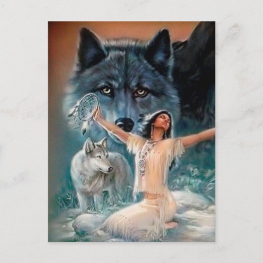 Native American, Wolf en Dreamweaver Briefkaart (Voorkant)