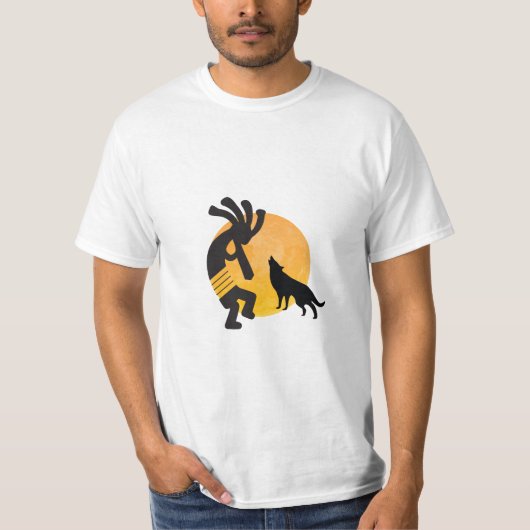 Native American Wolf Moon Kokopelli T-Shirt (Voorkant)