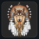 Native American Wolf - Wolf Lovers Vierkante Sticker<br><div class="desc">Native American Wolf - Wolf Lovers</div>