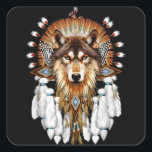 Native American Wolf - Wolf Lovers Vierkante Sticker<br><div class="desc">Native American Wolf - Wolf Lovers</div>