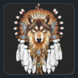 Native American Wolf - Wolf Lovers Vierkante Sticker<br><div class="desc">Native American Wolf - Wolf Lovers</div>