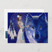 Native American Woman & Blue Wolf Design 2 Briefkaart (Voorkant / Achterkant)