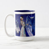 Native American Woman & Blue Wolf Design Tweekleurige Koffiemok (Links)