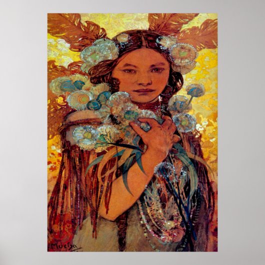 Native American Woman door Alphonse Mucha Poster (Voorkant)