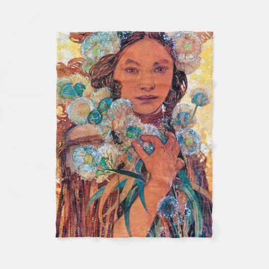 Native American Woman, Mucha Fleece Deken (Voorkant)