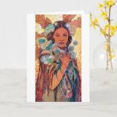 Native American Woman, Mucha Kaart (Gele Bloem)