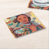 Native American Woman, Mucha Kartonnen Onderzetters (Schuin)