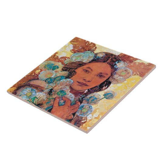 Native American Woman, Mucha Tegeltje (Zijkant)