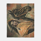 Native American Woman op Horseback Fleece Deken (Voorkant)