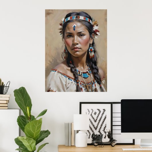 Native American Woman Portrait Poster (Thuiskantoor)
