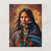 Native American Woman & Raven Bold  Western Briefkaart (Voorkant)