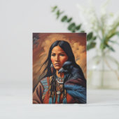 Native American Woman & Raven Bold  Western Briefkaart (Staand voorkant)