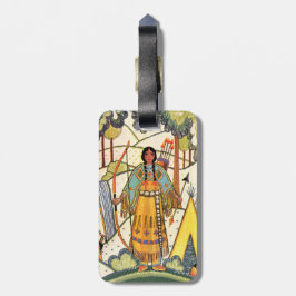  Native American Woman Village Forest Bagagelabel