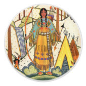  Native American Woman Village Forest Keramische Knop (Voorkant)