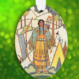  Native American Woman Village Forest Ornament