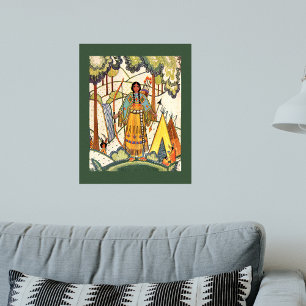 Native American Woman Village Forest Poster