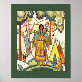  Native American Woman Village Forest Poster