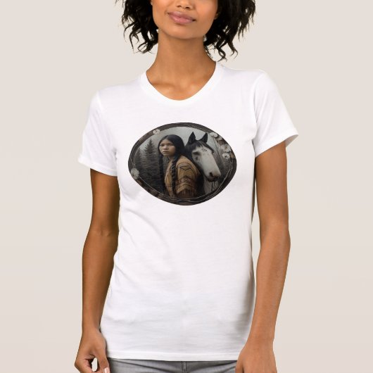 Native American Woman with Horse T-shirt (Voorkant)