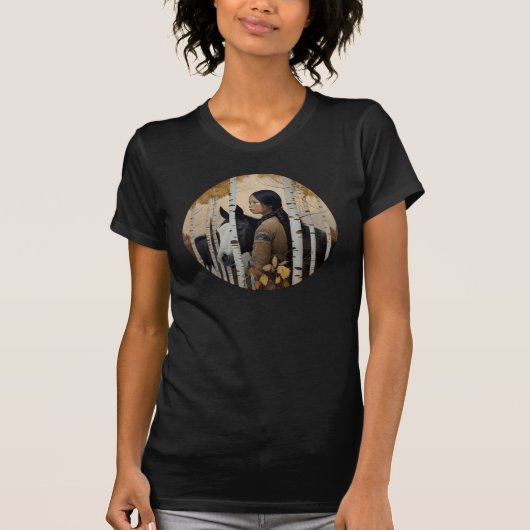 Native American Woman with Horse T-shirt (Voorkant)