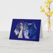 Native American Woman & Wolf Blank Wenskaart Kaart (Gele Bloem)