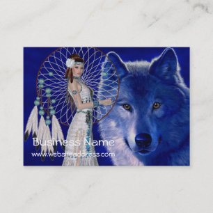 Native American Woman & Wolf D2-Visitekaartjes Visitekaartje