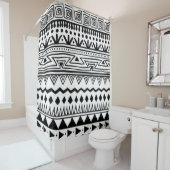 Native American Zuidwest Zwart Wit Modern Boho Douchegordijn (In situ)
