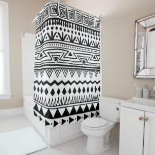 Native American Zuidwest Zwart Wit Modern Boho Douchegordijn