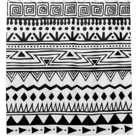 Native American Zuidwest Zwart Wit Modern Boho Douchegordijn (Voorkant)