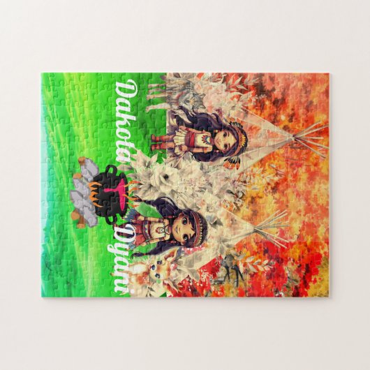 Native Amerikaans meisje met bosdieren Legpuzzel (Horizontaal)