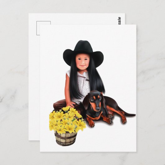 Native Amerikaans Meisje met Dachshund Briefkaart (Voorkant / Achterkant)