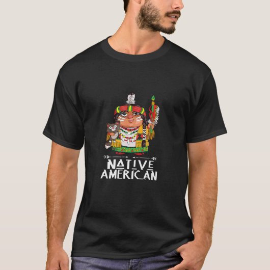 Native Amerikaans met kat T-shirt (Voorkant)